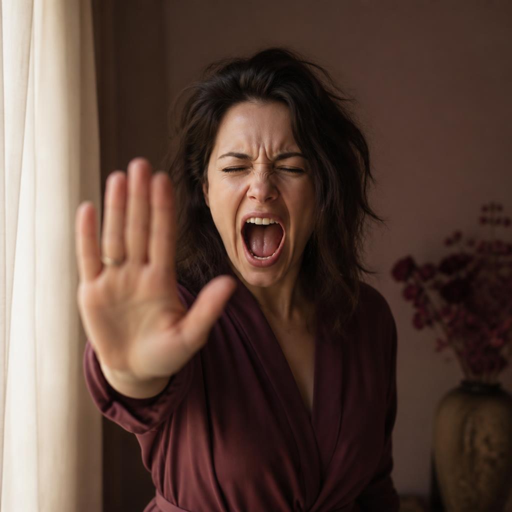 Femme la main levée en signe stop, libérée de ses compulsions